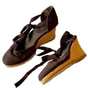 Cover Girl Brown Wedge Sandals Platform Heels Strappy Lace Up Shoes, 7.5